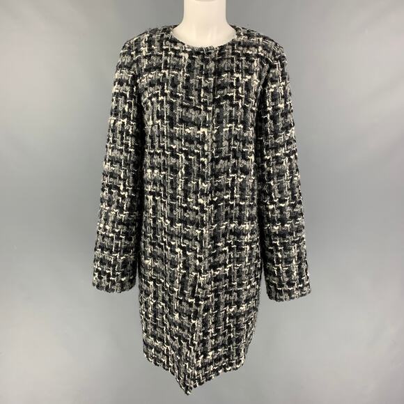 DOLCE & GABBANA Size 12 Grey Black White Wool Blend Tweed Collarless Coat - Picture 1 of 5